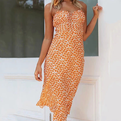 Damen Midikleid Figurnah Blumenmuster schmal Schnitt Raffung Eveloria