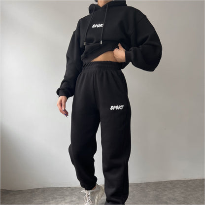 Damen Sport-Hoodie-Set Weiches Material Hochtaillierte Jogginghosen