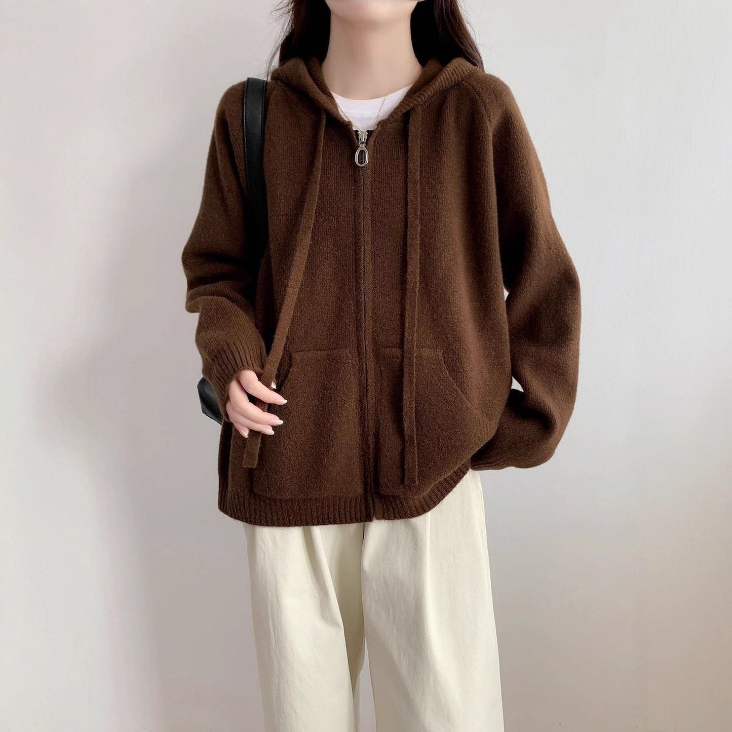 Damen Oversized Kapuzenjacke Kurz Schnitt Praktische Taschen