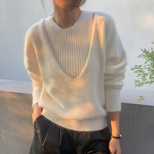 Damen Pullover V-Ausschnitt Strukturiert Grau Eveloria - Eveloria
