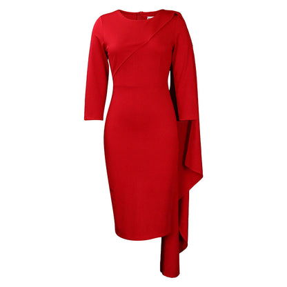 Damen Midikleid Asymmetrisch Langarm Cape-Design Eveloria