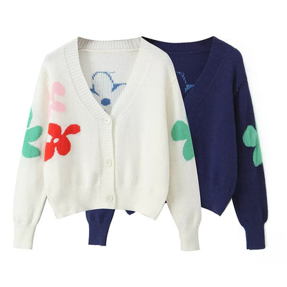 Damen Strickcardigan Bunt Blumenmuster - Eveloria