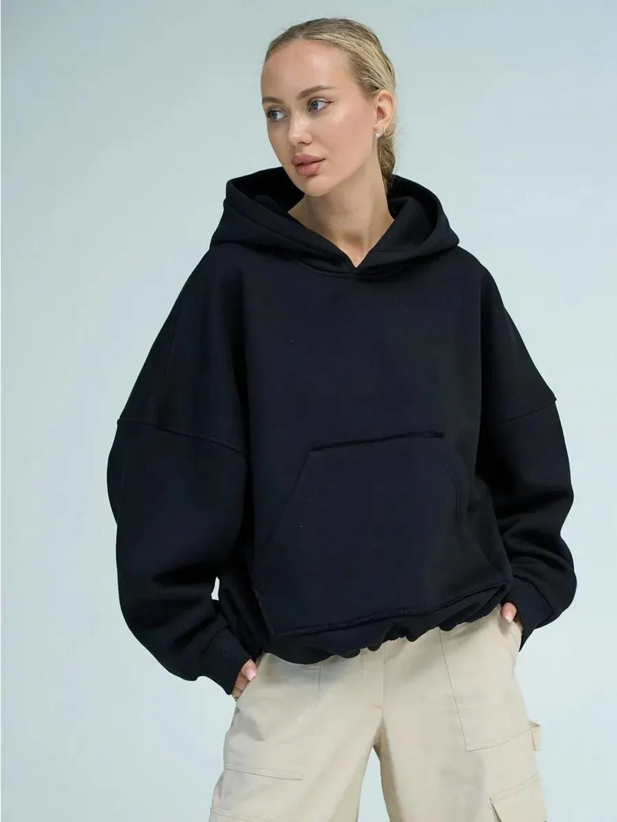 Damen Oversized Kapuzenpullover Lässiger Schnitt Mit Taschen Beige