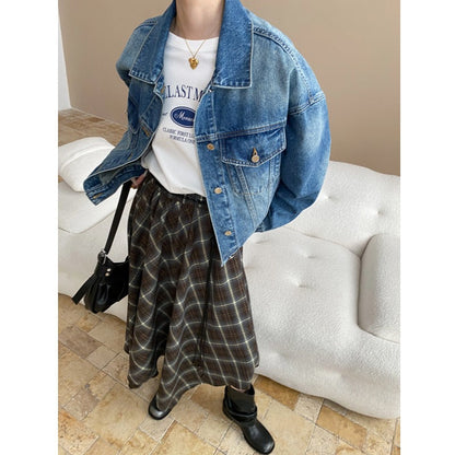 Damen Oversized Jeansjacke mit Taschen Blau Eveloria