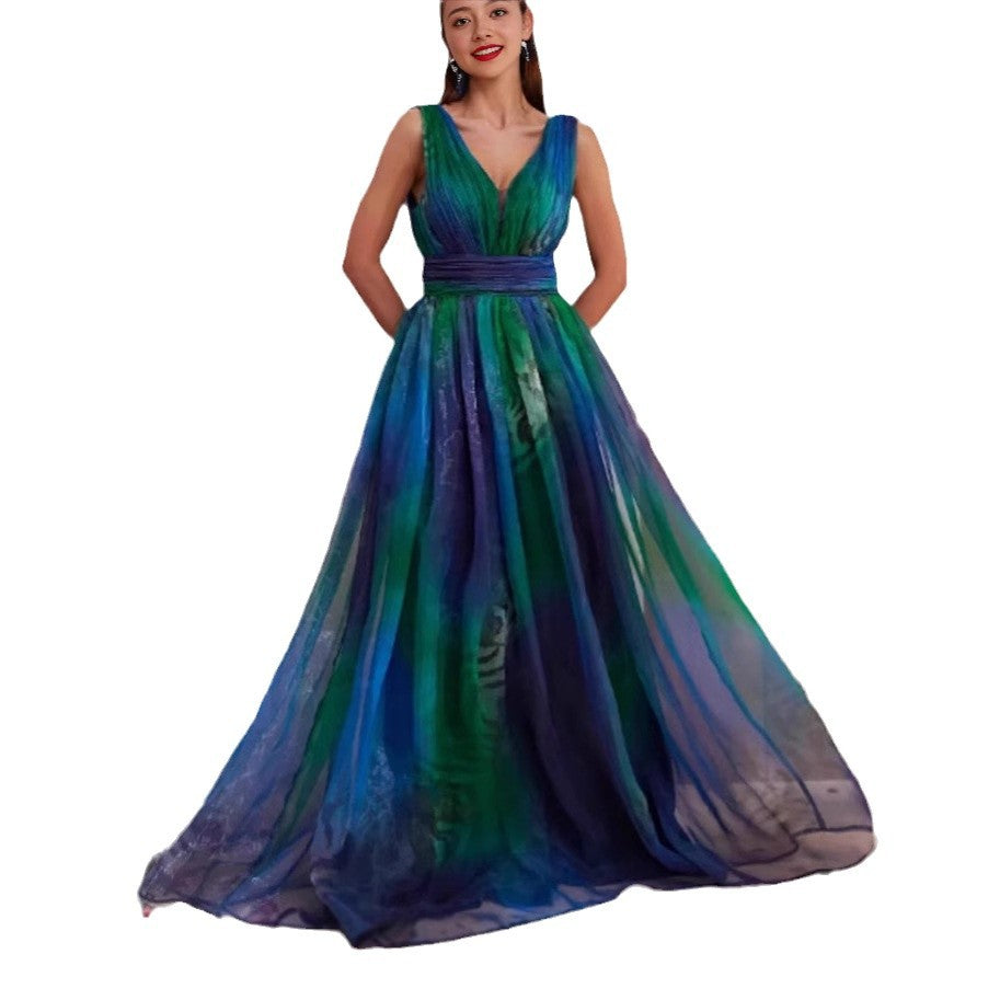 Damen Abendkleid Tüll V-Ausschnitt eveloria