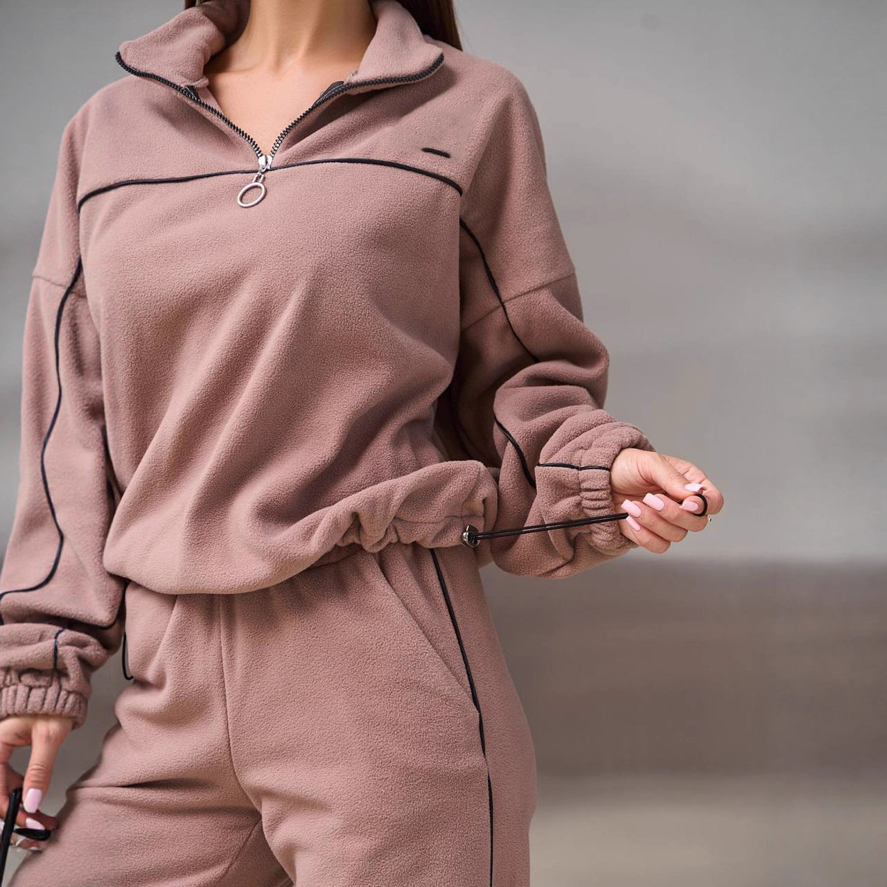 Damen Fleece-Outfit Reißverschluss Kuschelig Grau