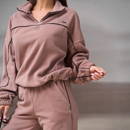 Damen Fleece-Outfit Reißverschluss Kuschelig Grau