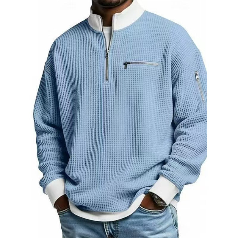 Herren Sweatshirt Hochkragen Reißverschluss Grau Eveloria