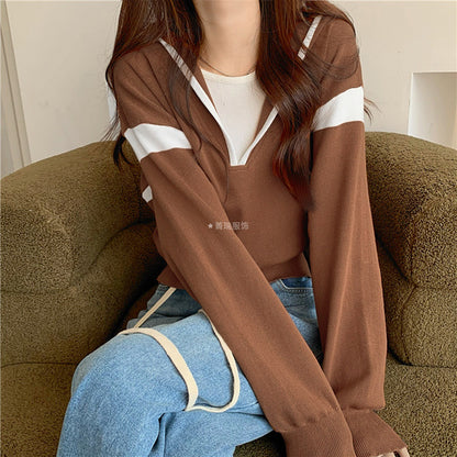 Damen Pullover V-Ausschnitt Oversized Baumwolle Beige