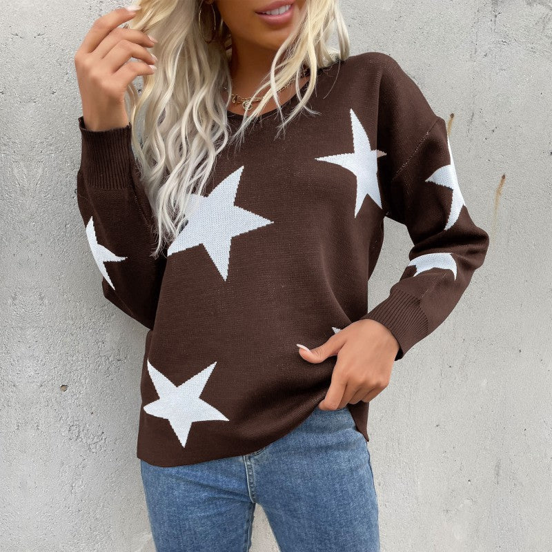 Damen Strickpullover Sternenmotiv Lässig Eveloria