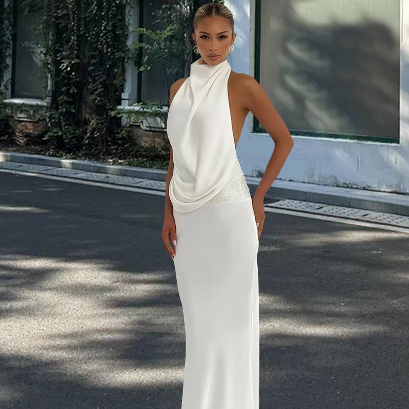 Eveloria Damen Abendkleid tiefes Dekolleté Seidig