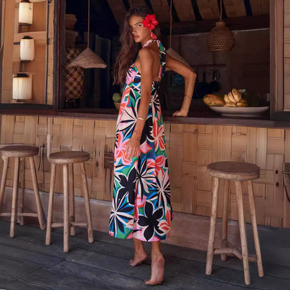 Damen Maxikleid Trägerlos Rundum Stretch Floralmuster