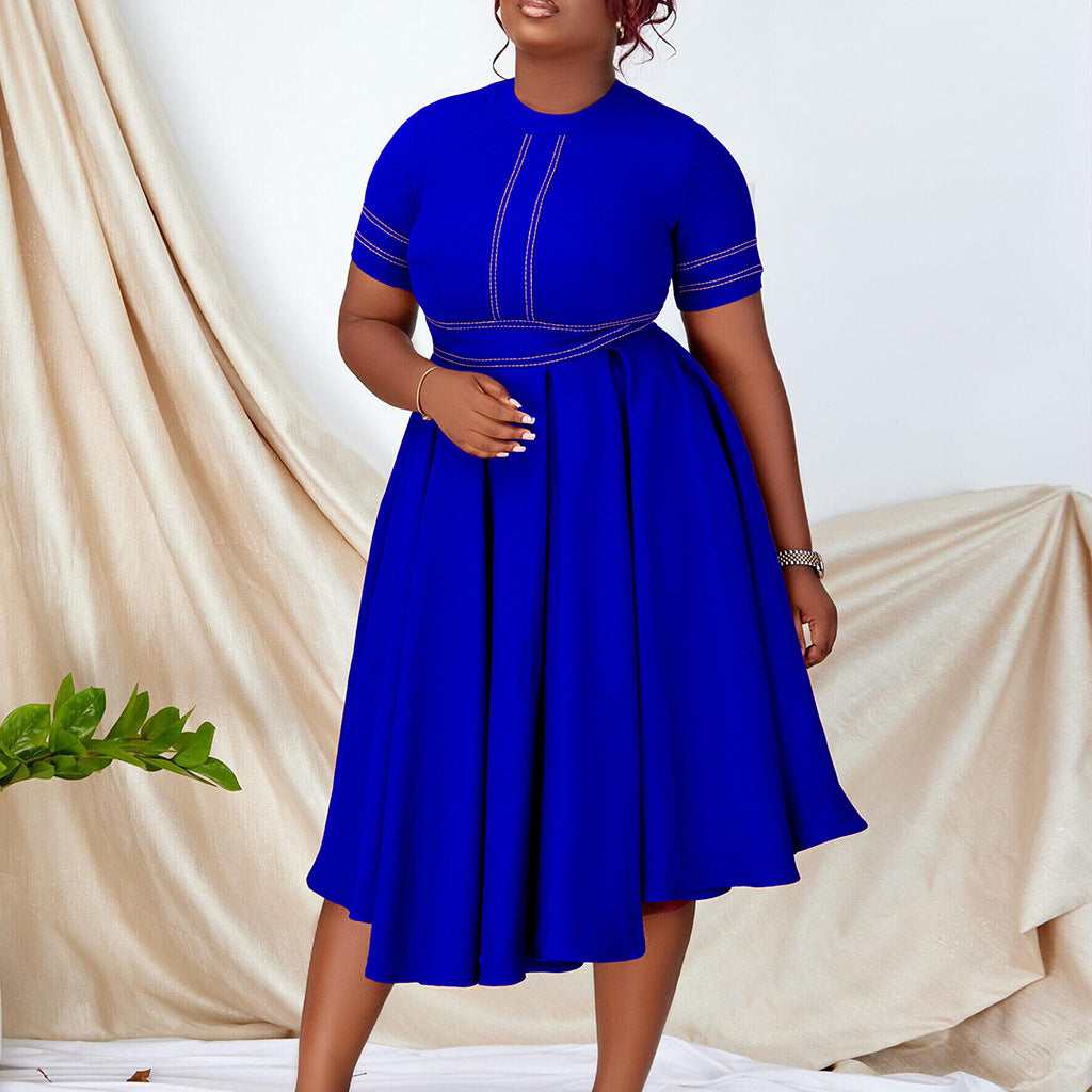 Damen Midikleid Tailliert Schwingender Rock Eveloria