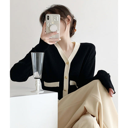 Damen Strickcardigan mit Knopfleiste und Kontrasttaschen - Eveloria