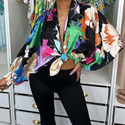 Damen Blusenjacke Übergröße Floralmuster Eveloria