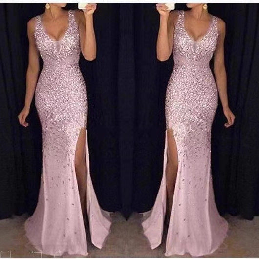 Damen Abendkleid Glitzer Pailletten Tiefes Eveloria