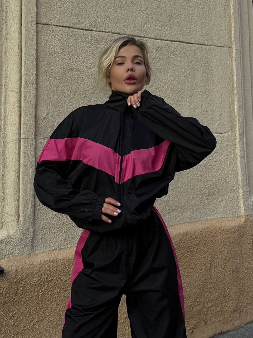 Damen Windbreaker Hochkragen Kontraststreifen Eveloria