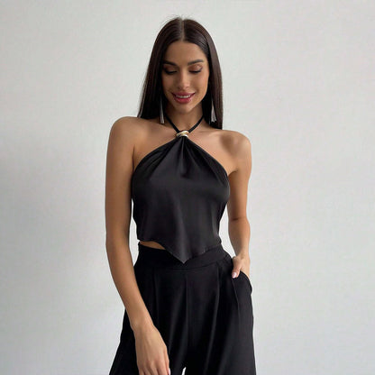 Eveloria Damen Halterneck- Glänzend Dekorativer Knoten