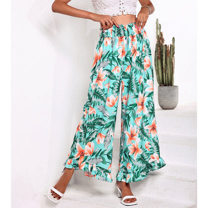 Damen Strandhose Elastischer Bund Floralmuster Eveloria - Eveloria