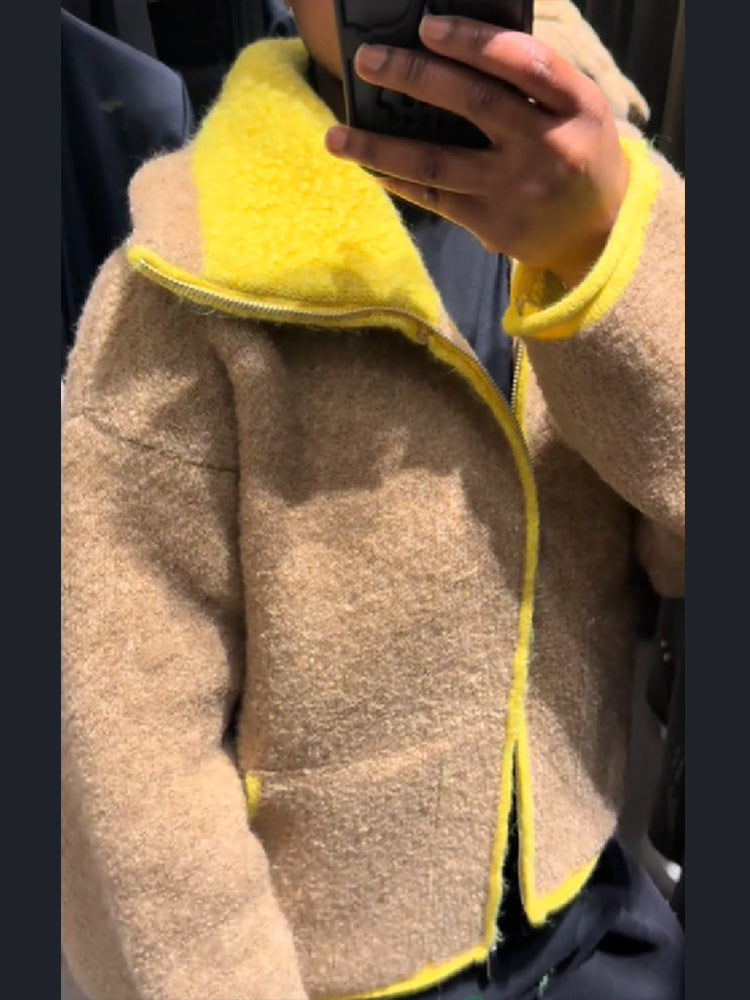 Damen Wolle Jacke Auffälliger Kragen Eveloria wird zu