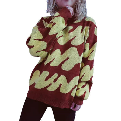 Damen Oversized Strickpullover Auffälliges Muster Eveloria
