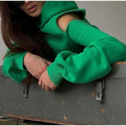 Damen Hoodie-Oberteil Offene Schultern Locker Passform Eveloria