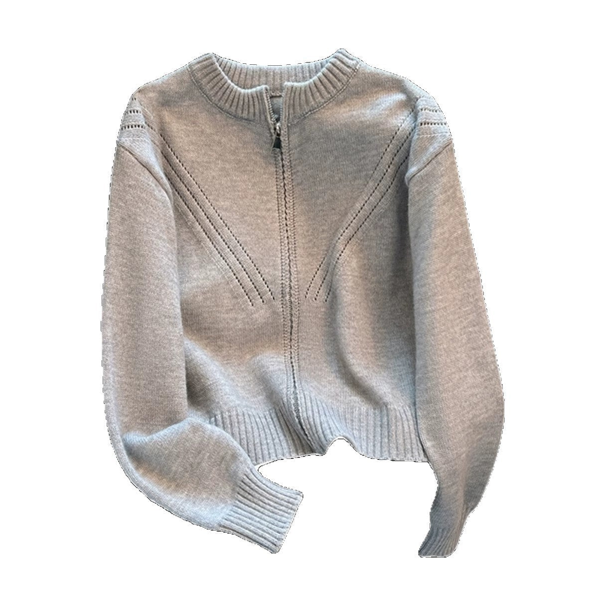 Damen Strickpullover Sportlich Dekorativer Reißverschluss Eveloria