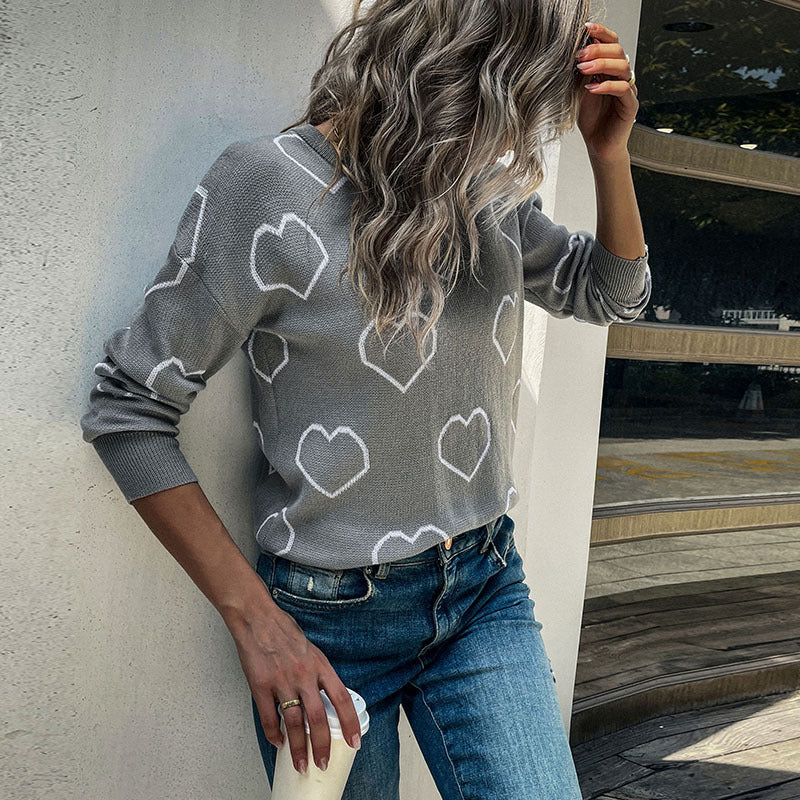 Damen Strickpullover Herzdesign Lässig - Eveloria