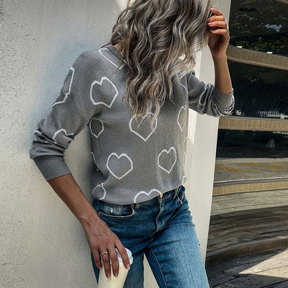Damen Strickpullover Herzdesign Lässig - Eveloria