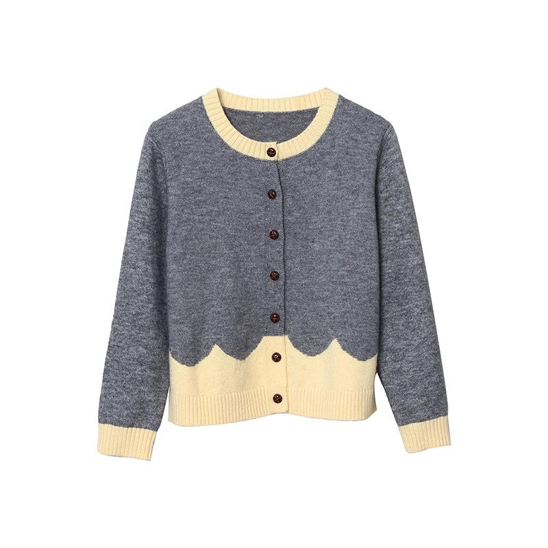 Damen Strickjacke Bunt Wellenmuster Knöpfe