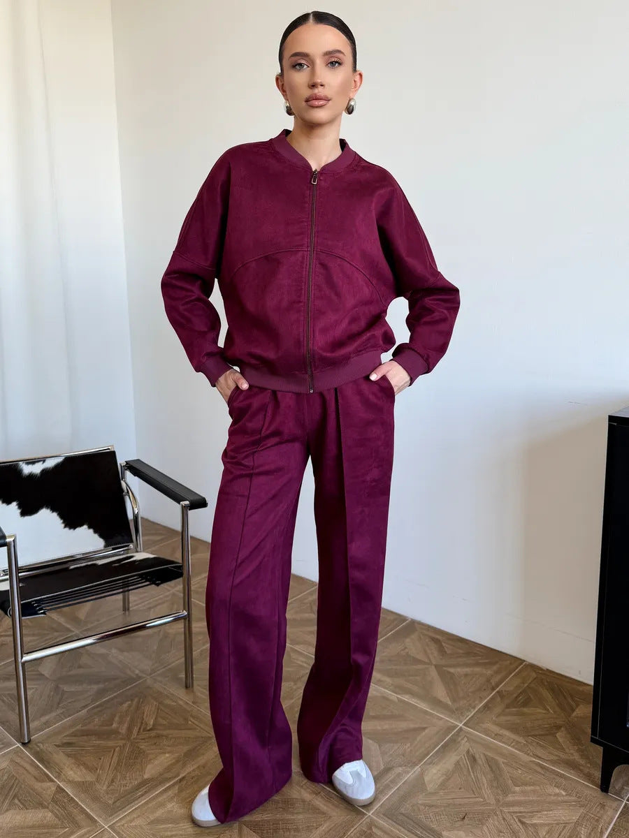 Damen Freizeitanzug-Set Cropped Oberteil Weites Hosenbein