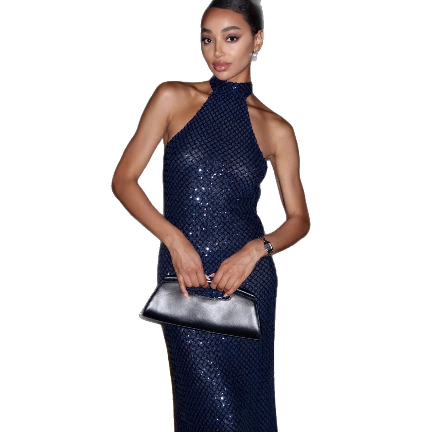 Damen Abendkleid Glitzernd Hochkragen Figurbetonter Silhouette