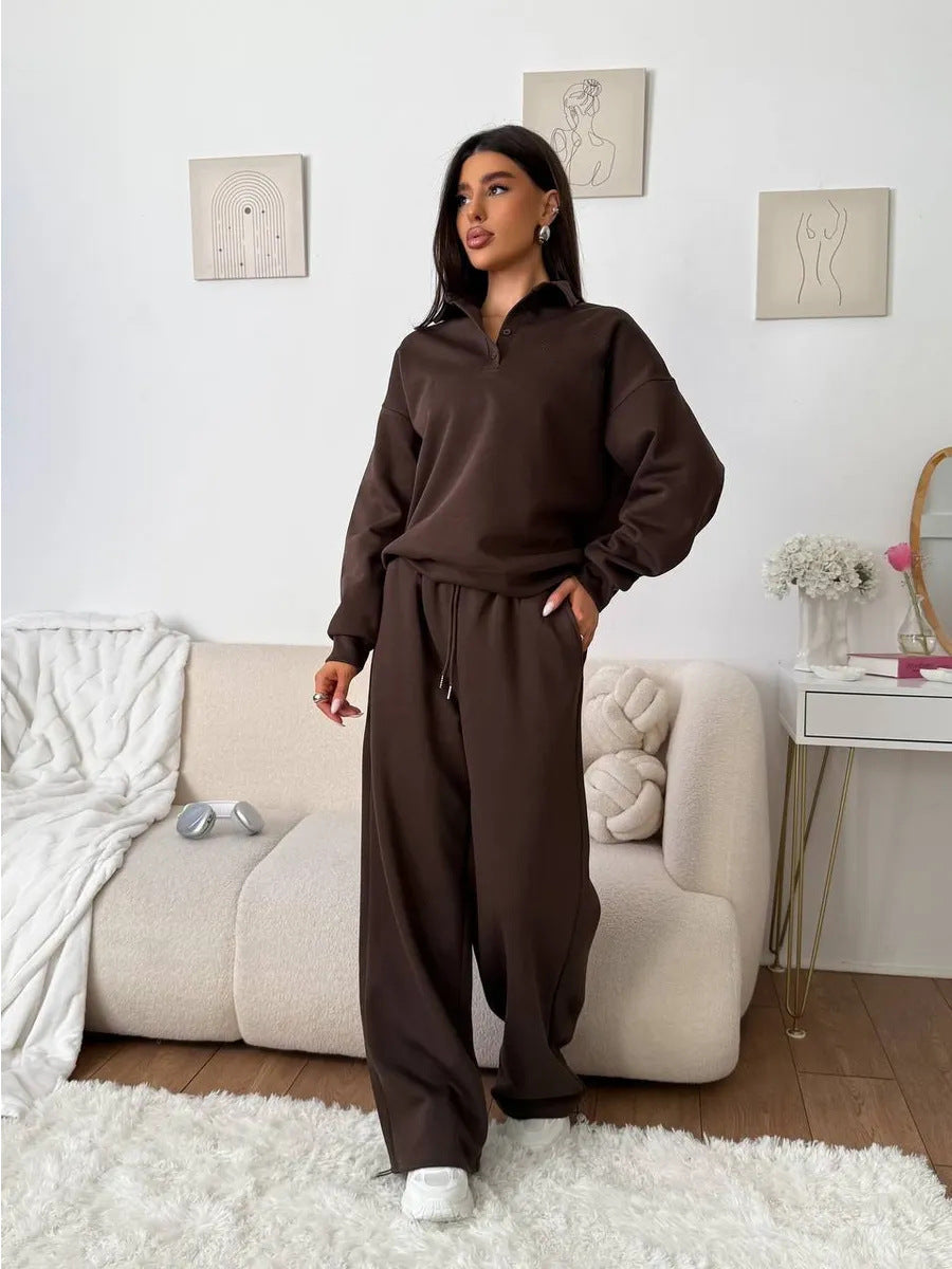 Damen Hoodie-Anzug Weites Design Elastischer Bund Beige