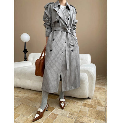 Damen Trenchcoat Streifen Modern Gürtel Eveloria