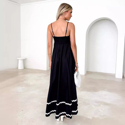 Damen Maxikleid A-Linie Sommer Raffinierte Zierborten Eveloria