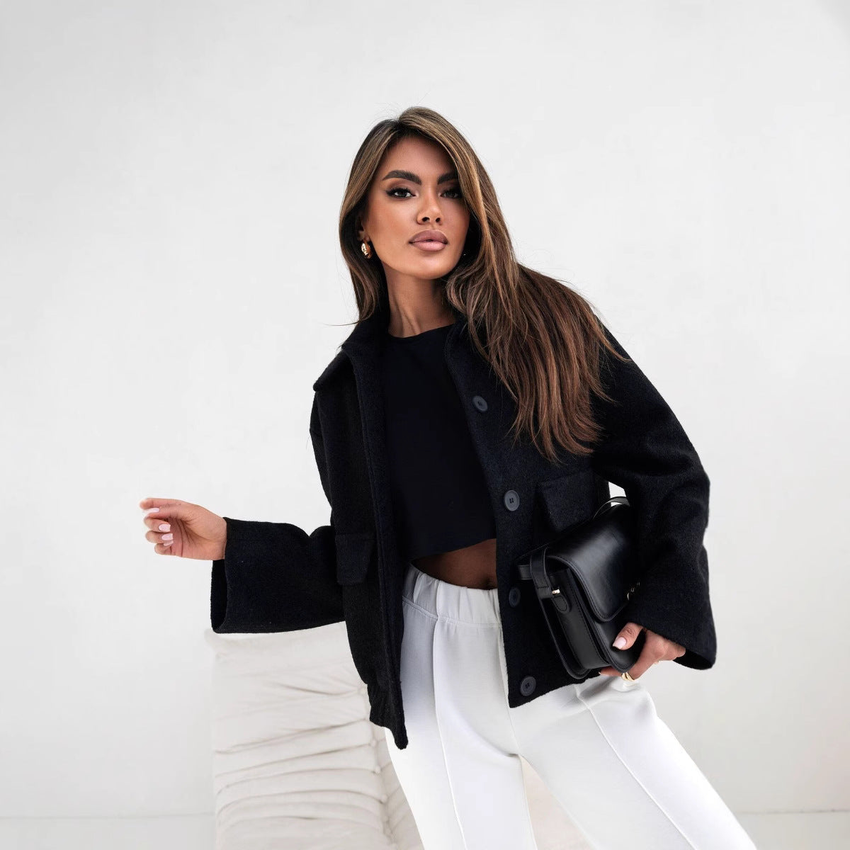 Damen Oversized Jacke Woll-Mix Reverskragen