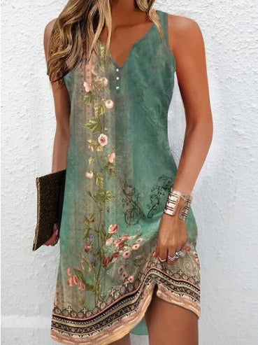 Damen Sommerkleid V-Ausschnitt Asymmetrischer Saum
