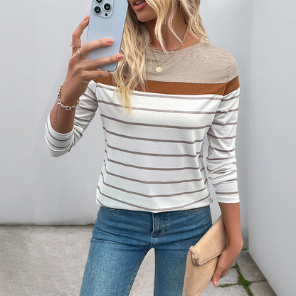 Damen Langarmshirt Gestreift Farbblock Eveloria