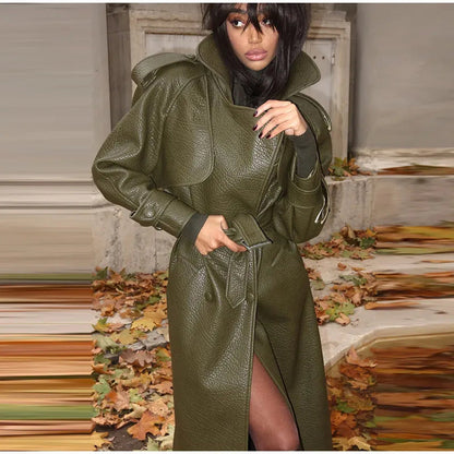 Damen Kunstleder-Trenchjacke Hochkragen Eveloria