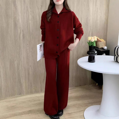 Damen Strickensemble Hochkragen Knöpfe Eveloria