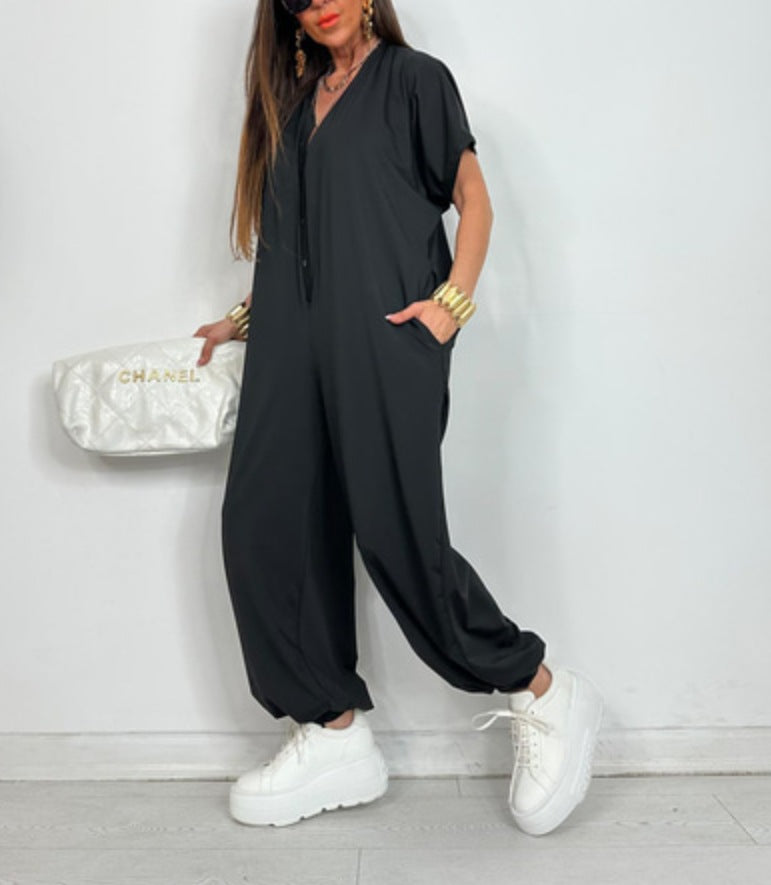 Damen Jumpsuit Oversized Leopardenmuster mit Taschen