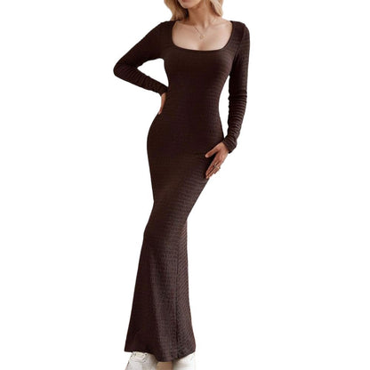Damen Maxikleid Quadratischer Ausschnitt Langer Ärmel Eveloria