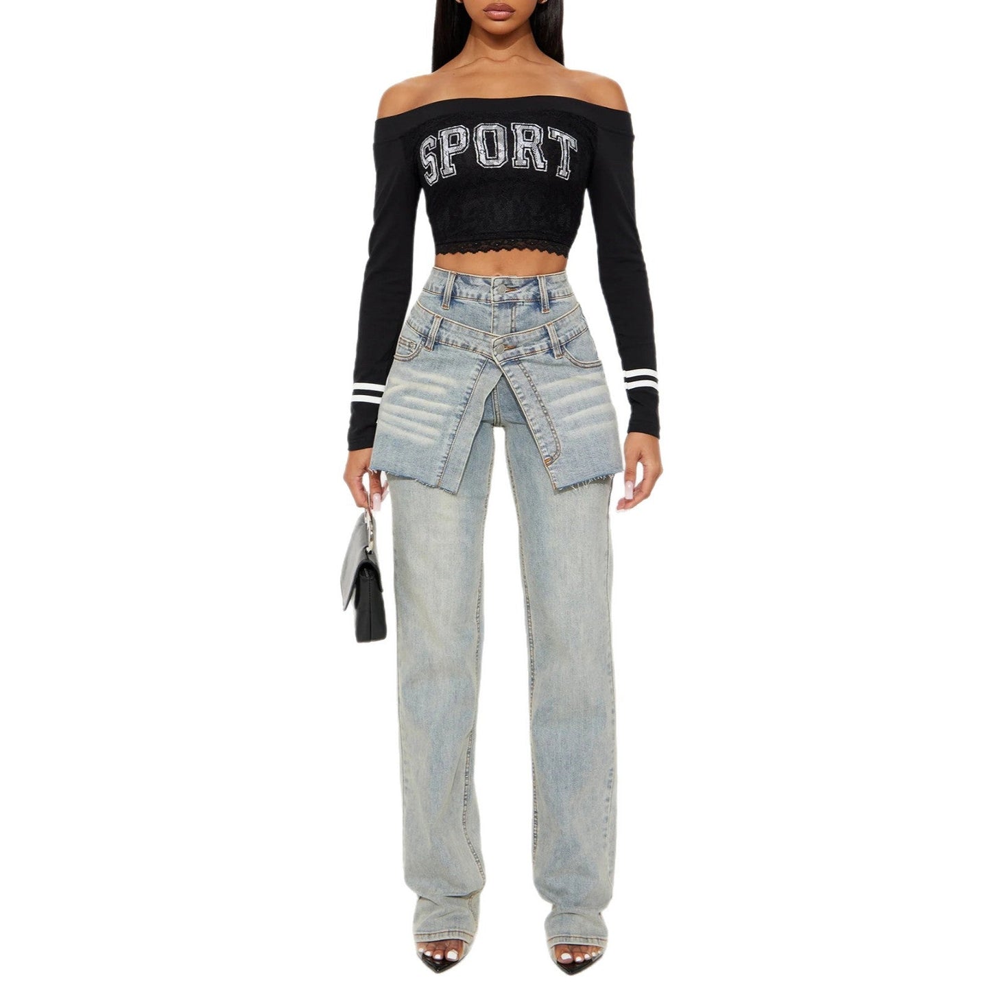 Damen Jeans Asymmetrischer Schnitt Eveloria