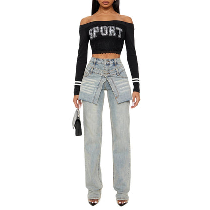 Damen Jeans Asymmetrischer Schnitt Eveloria