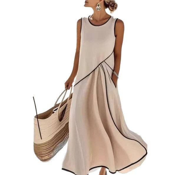 Damen Maxikleid Asymmetrischer Schnitt Mit Taschen Eveloria