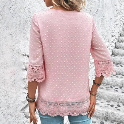 Damen Bluse Spitze Puffärmel Eveloria