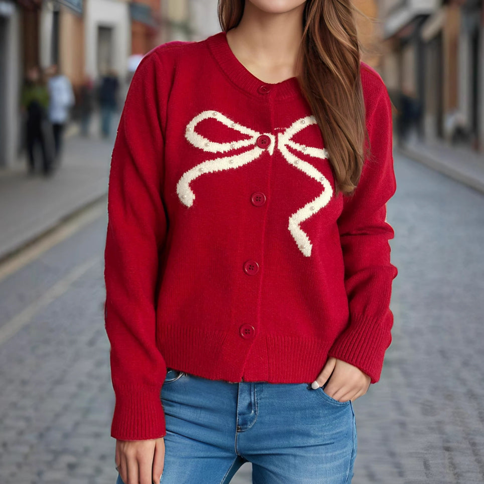 Damen Strickjacke Kuschelig Schleifenmotiv Eveloria