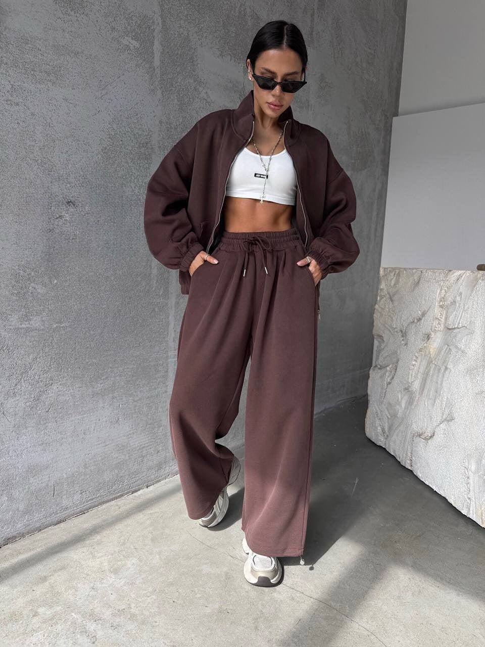 Damen Lounge-Set Weites Sport-Outfit mit Taschen Eveloria