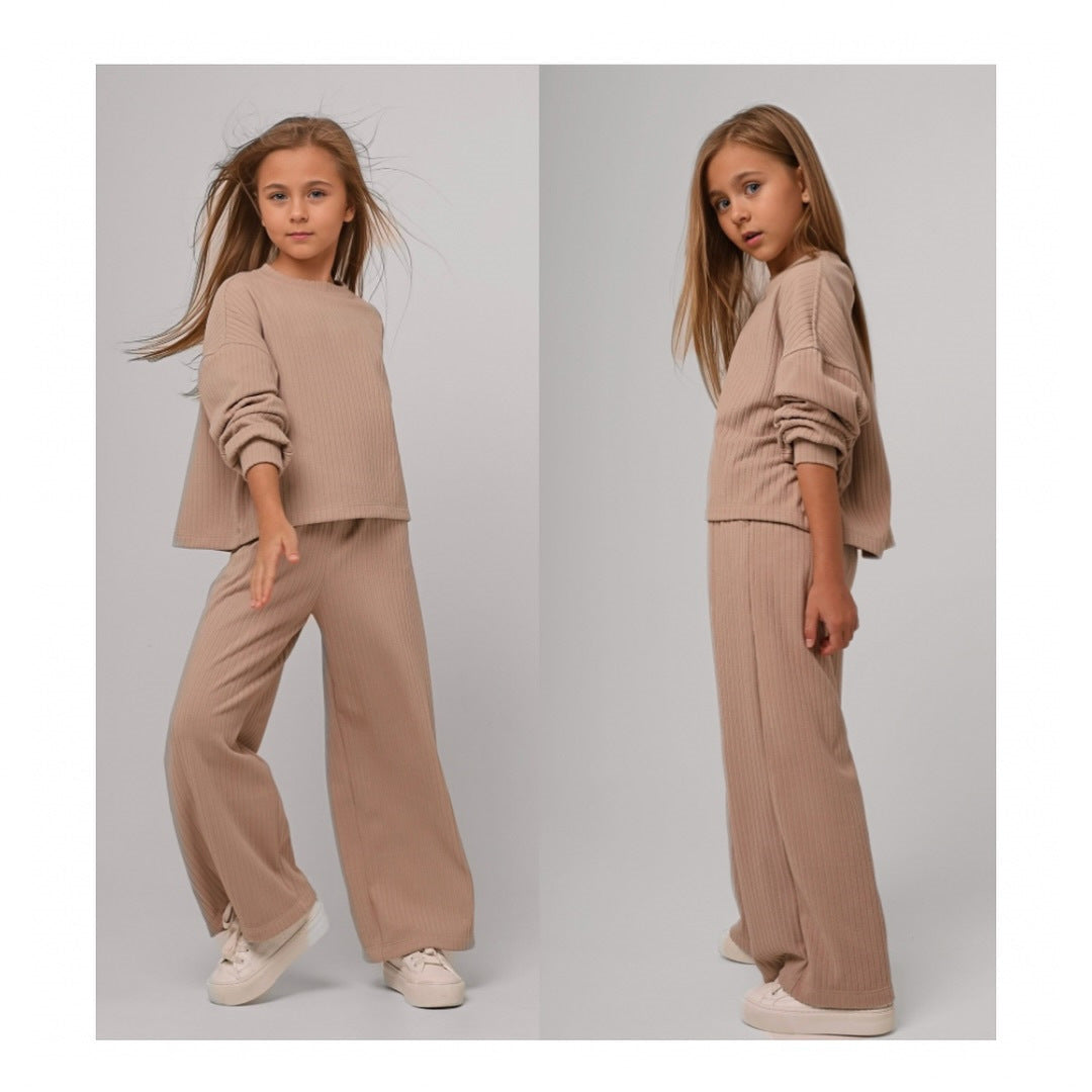 Damen Strickanzug Weit Elastisch Beige