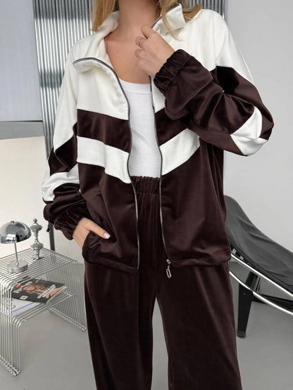 Damen Jogginganzug Velours Streifen